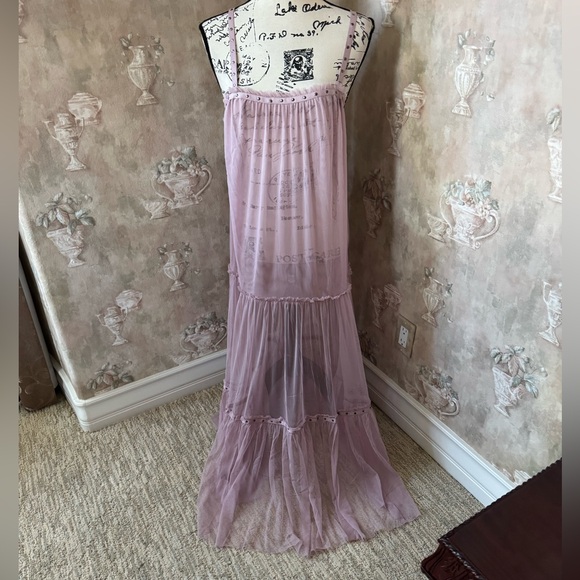 FREE PEOPLE NIGHT OUT SLEEVELESS TULLE MAXI SLIP DRESS SMALL MEDIUM PALE PINK - Picture 4 of 9